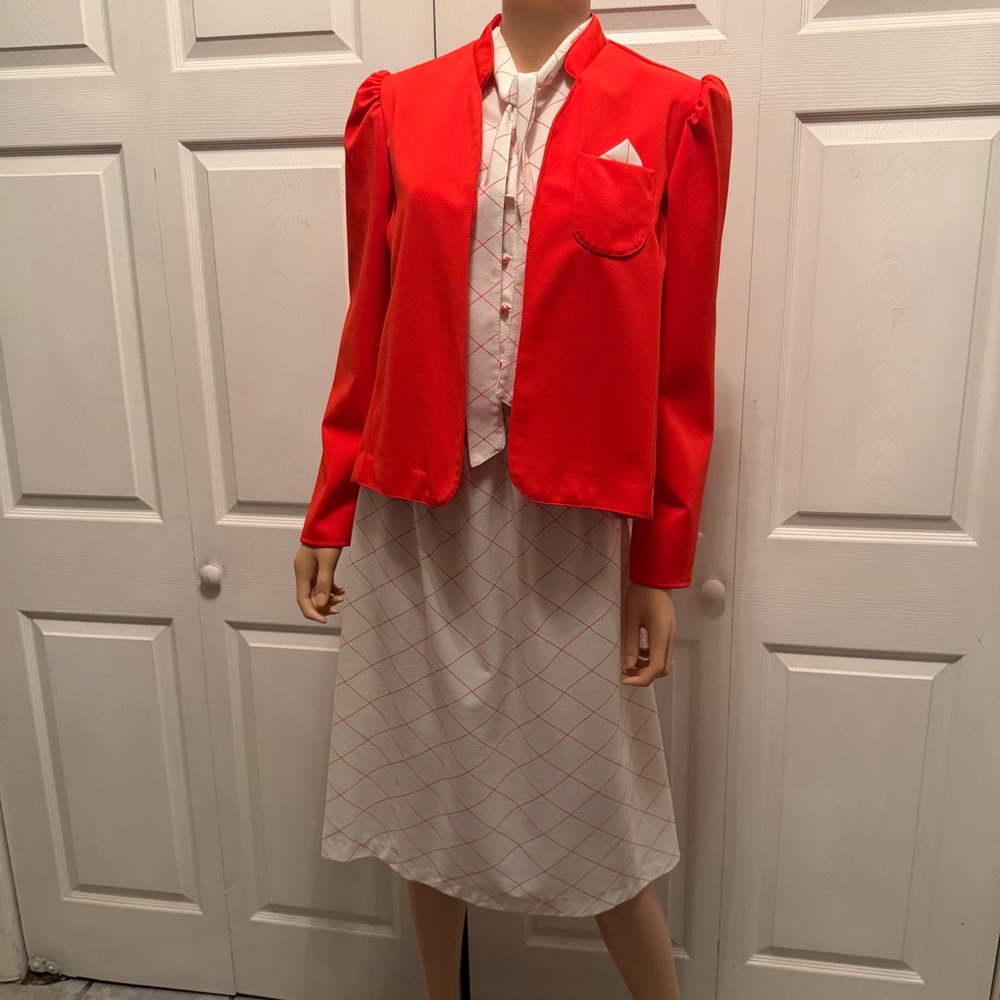 1970 Sears Red/White Checkered Women’s Dress Set with Jacket Size M